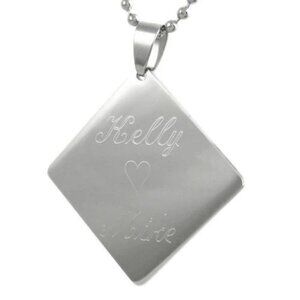 BASIC ENGRAVABLE STAINLESS STEEL DIAMOND SHAPED PENDANT WITH 24" BALL CHAIN.